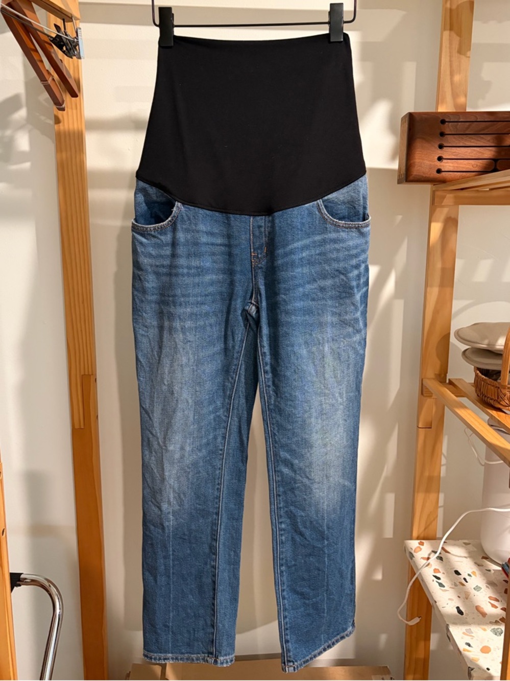 Hatch Indigo Straight-Leg Maternity Over the Bump Jeans, Size 26